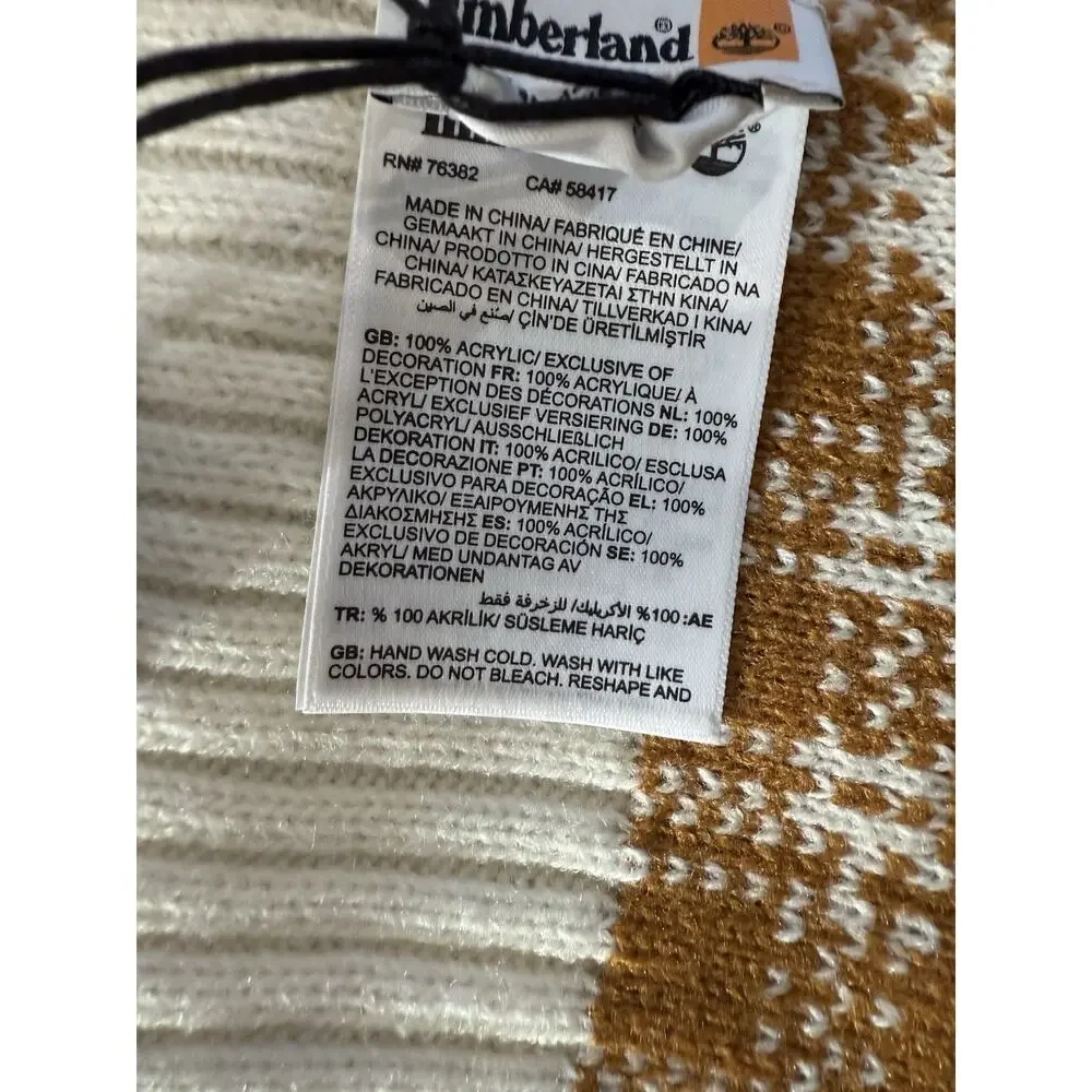 Timberland Scarf NWT Khaki Brown Cream Wheat Plaid Cozy Winter Gift $60 MSRP - Picture 4 of 6